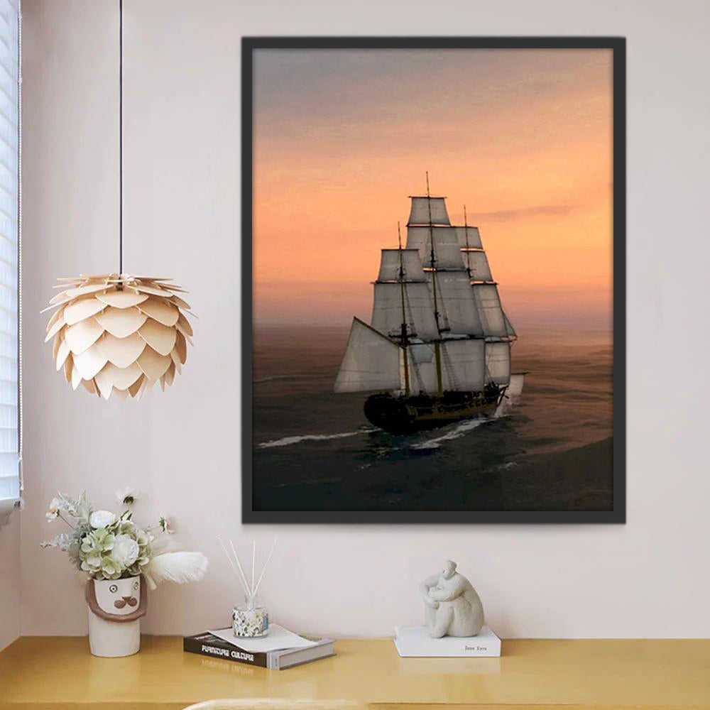 Schaduw van Boot in Zonsondergang Schilderen op Nummers