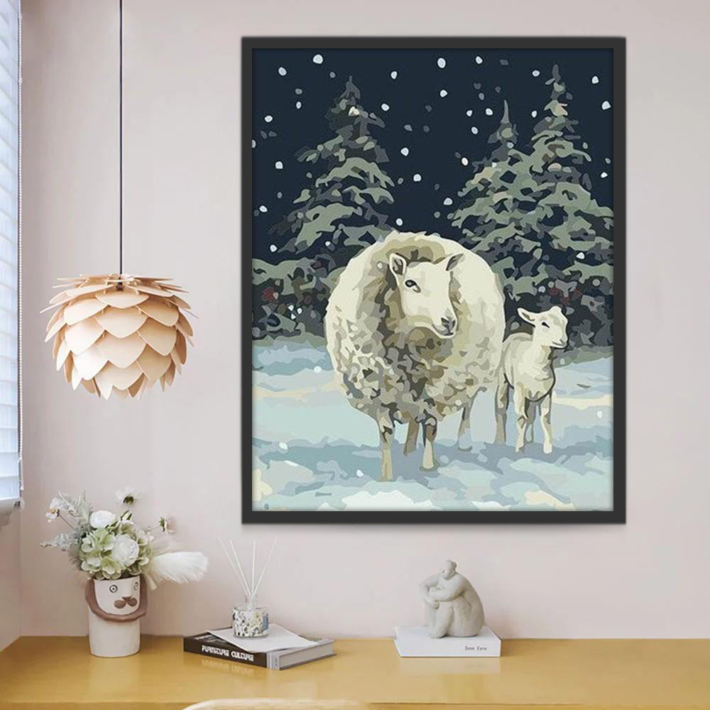 Schapen in de sneeuw Schilderen op Nummers