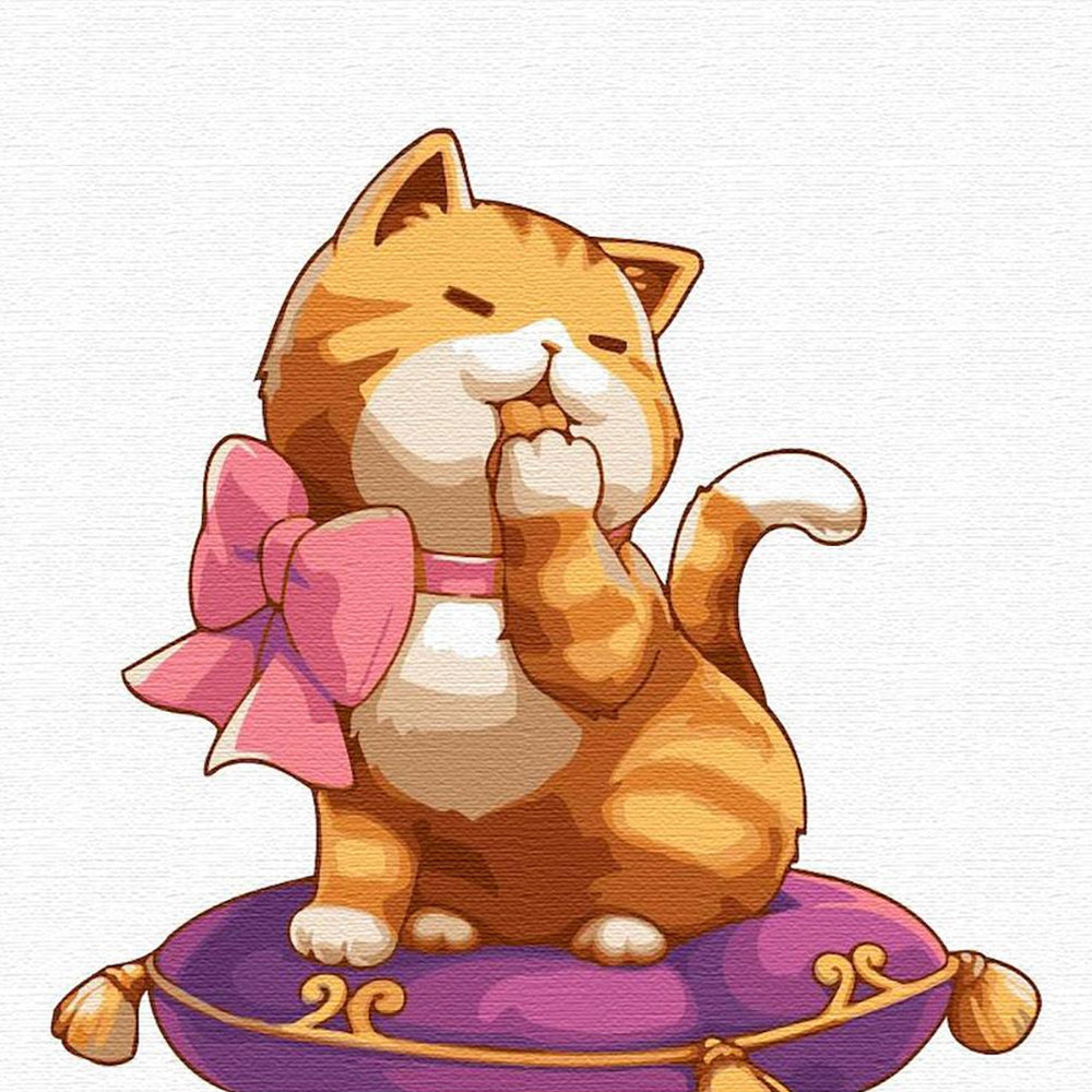 Schattig Katje met Strikje Schilderen op Nummers Kinderen
