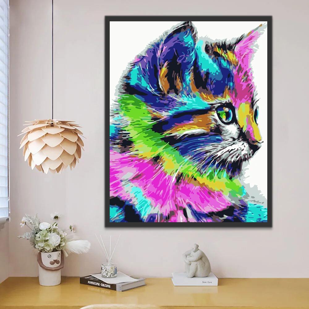 Schattig Kleurrijk Kattengezicht Schilderen op Nummers