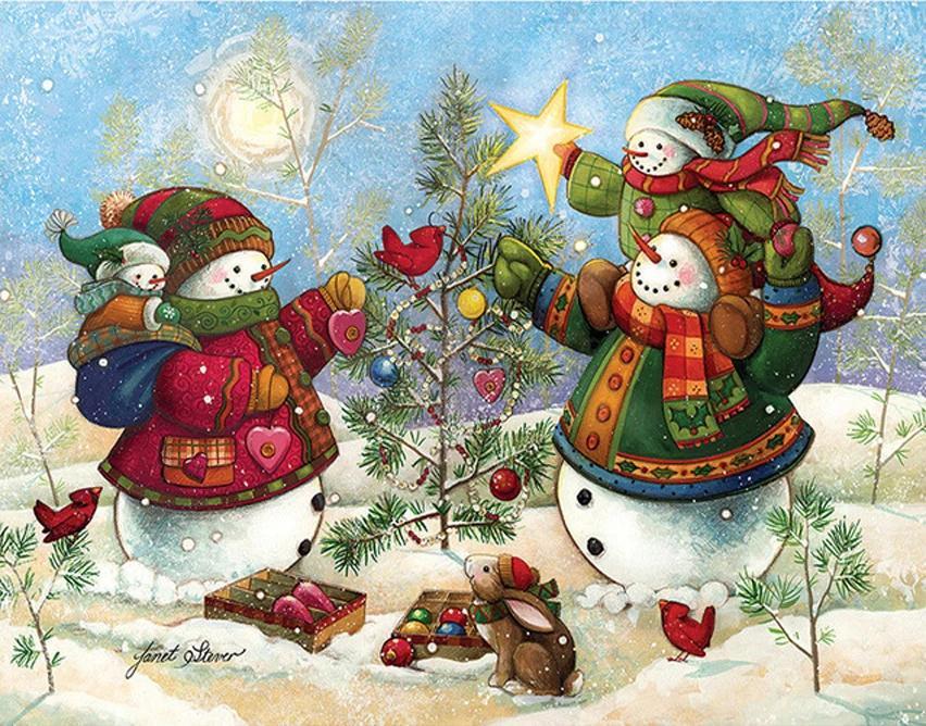 Schattig Versierde Sneeuwpoppen Schilderen op Nummers