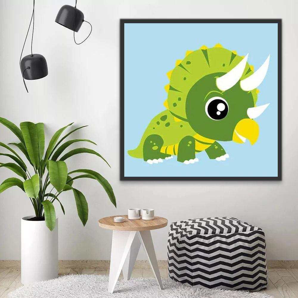 Schattige Kleine Groene Dinosaurus Schilderen op Nummers