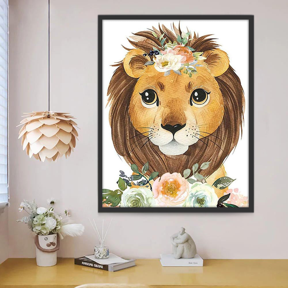 Schattige Leeuw met Bloemen Schilderen op Nummers