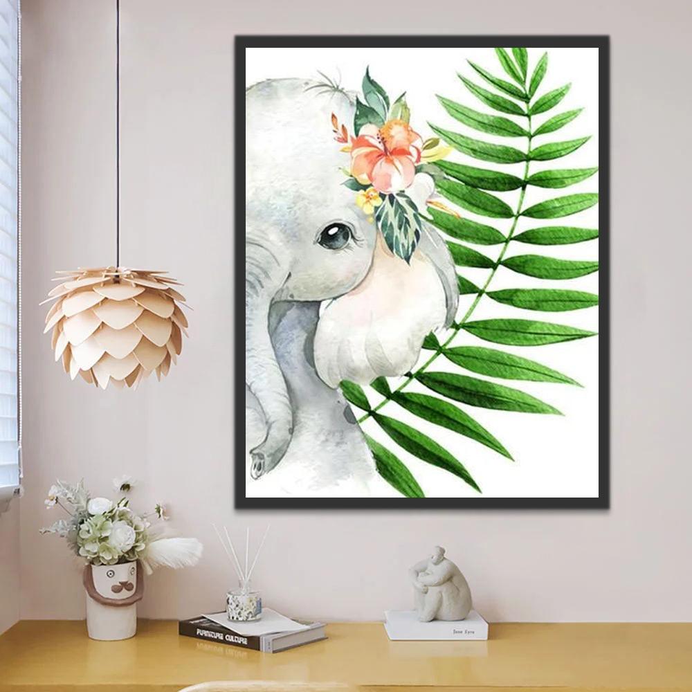 Schattige Olifant met Bloem Schilderen op Nummers