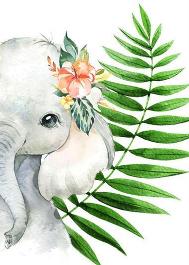 Schattige Olifant met Bloem Schilderen op Nummers
