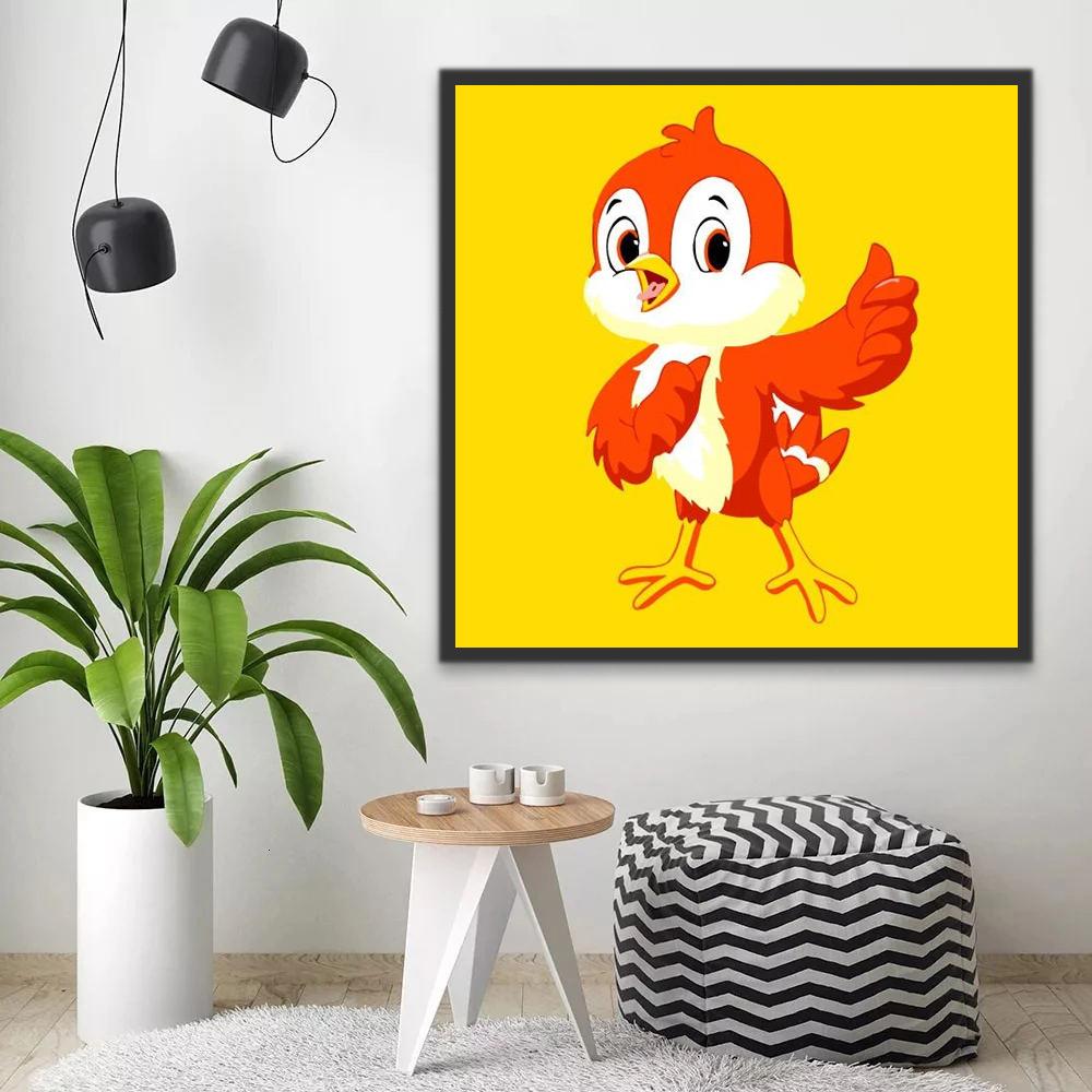 Schattige Oranje Cartoon Vogel Schilderen op Nummers