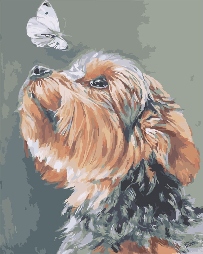 Schattige Puppy en Witte Vlinder Schilderen op Nummers