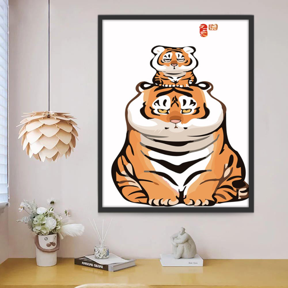 Schattige Tijger en Tijgerwelp Schilderen op Nummers