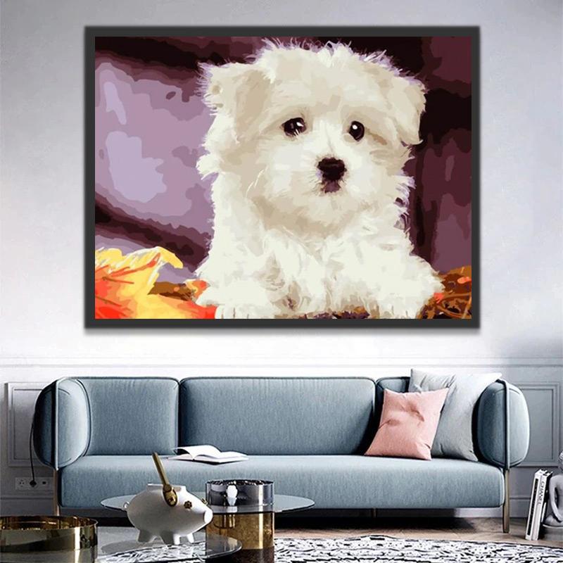 Schattige Witte Hond Schilderen op Nummers