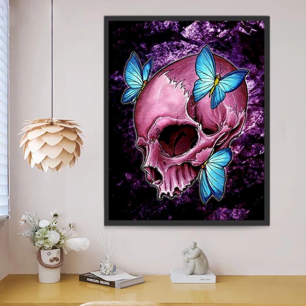 Schedel en Blauwe Vlinders Schilderen op Nummers
