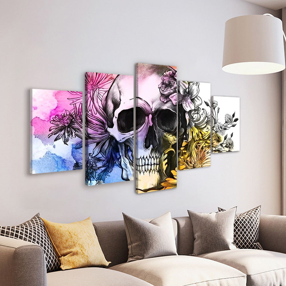 Schedel tussen de Kleurrijke Bloemen 5 Platen Schilderen op Nummers