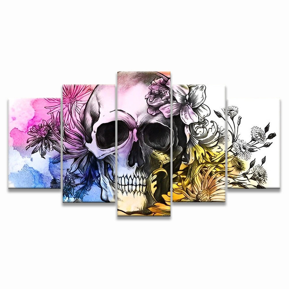 Schedel tussen de Kleurrijke Bloemen 5 Platen Schilderen op Nummers