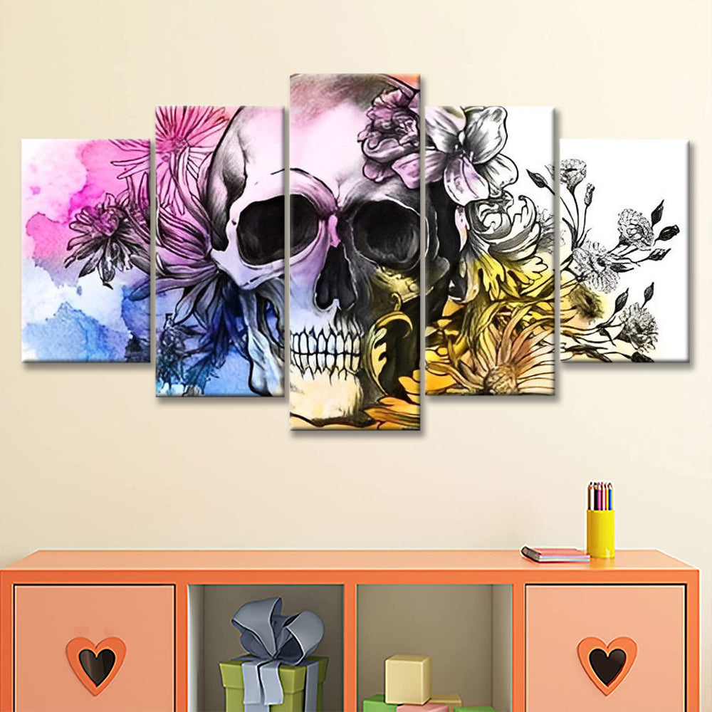Schedel tussen de Kleurrijke Bloemen 5 Platen Schilderen op Nummers