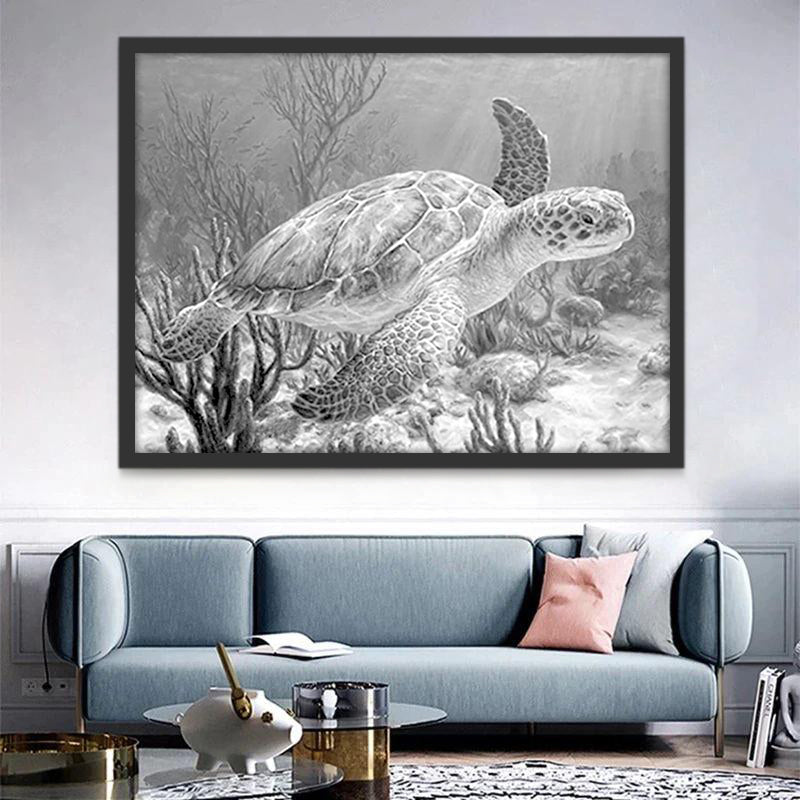Schildpad in Zwart-Wit Schilderen op Nummers