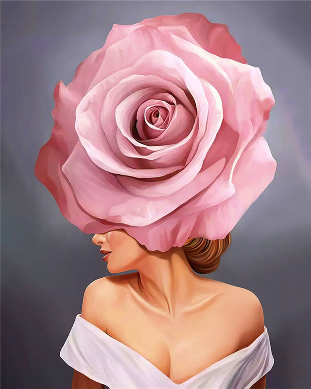 Sensuele Vrouw met een Grote Roze Bloem Schilderen op Nummers