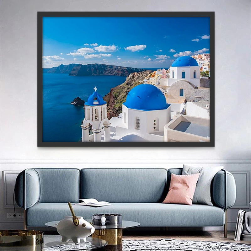 Serene Santorini met Blauwe Hemel Schilderen op Nummers