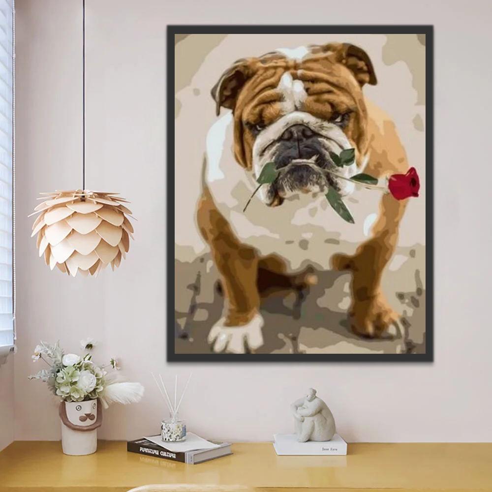 Shar-Pei met Roos in Bek Schilderen op Nummers