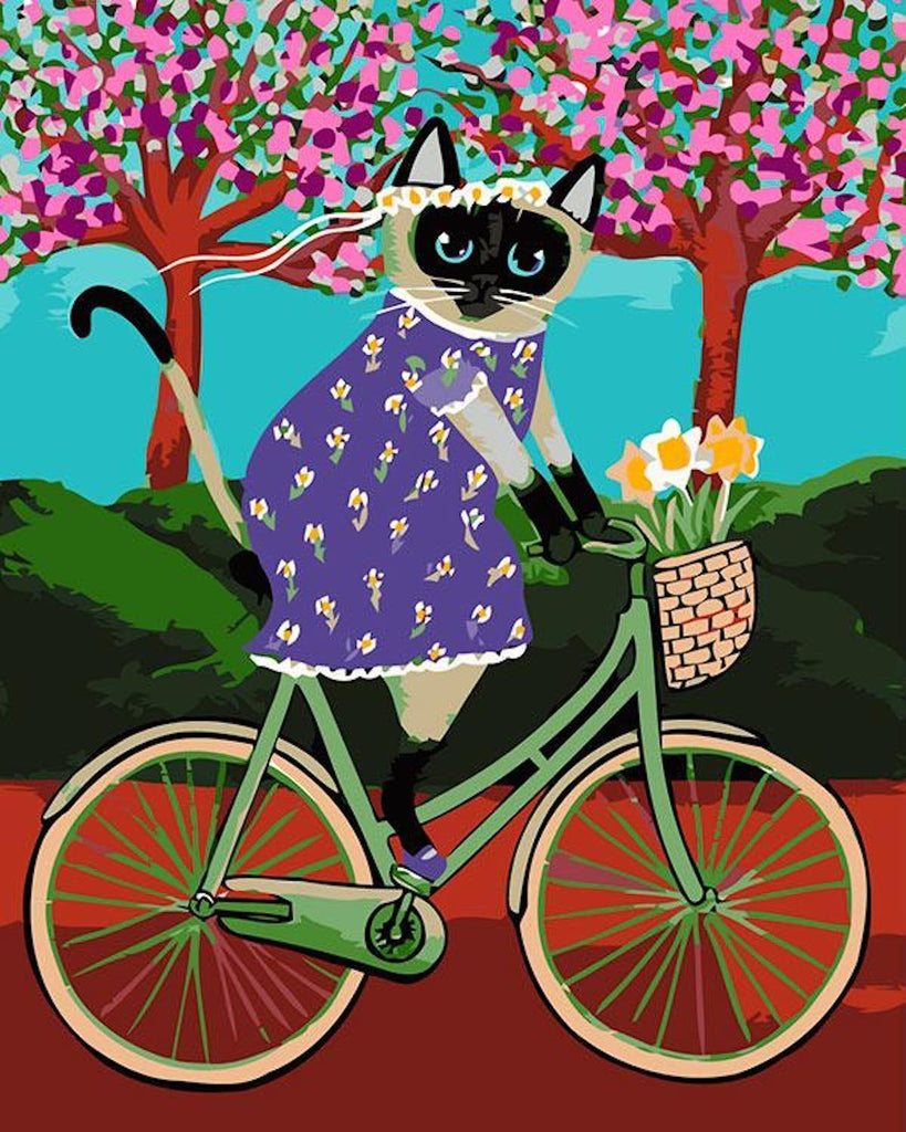 Siamese Kat op Fiets Schilderen op Nummers