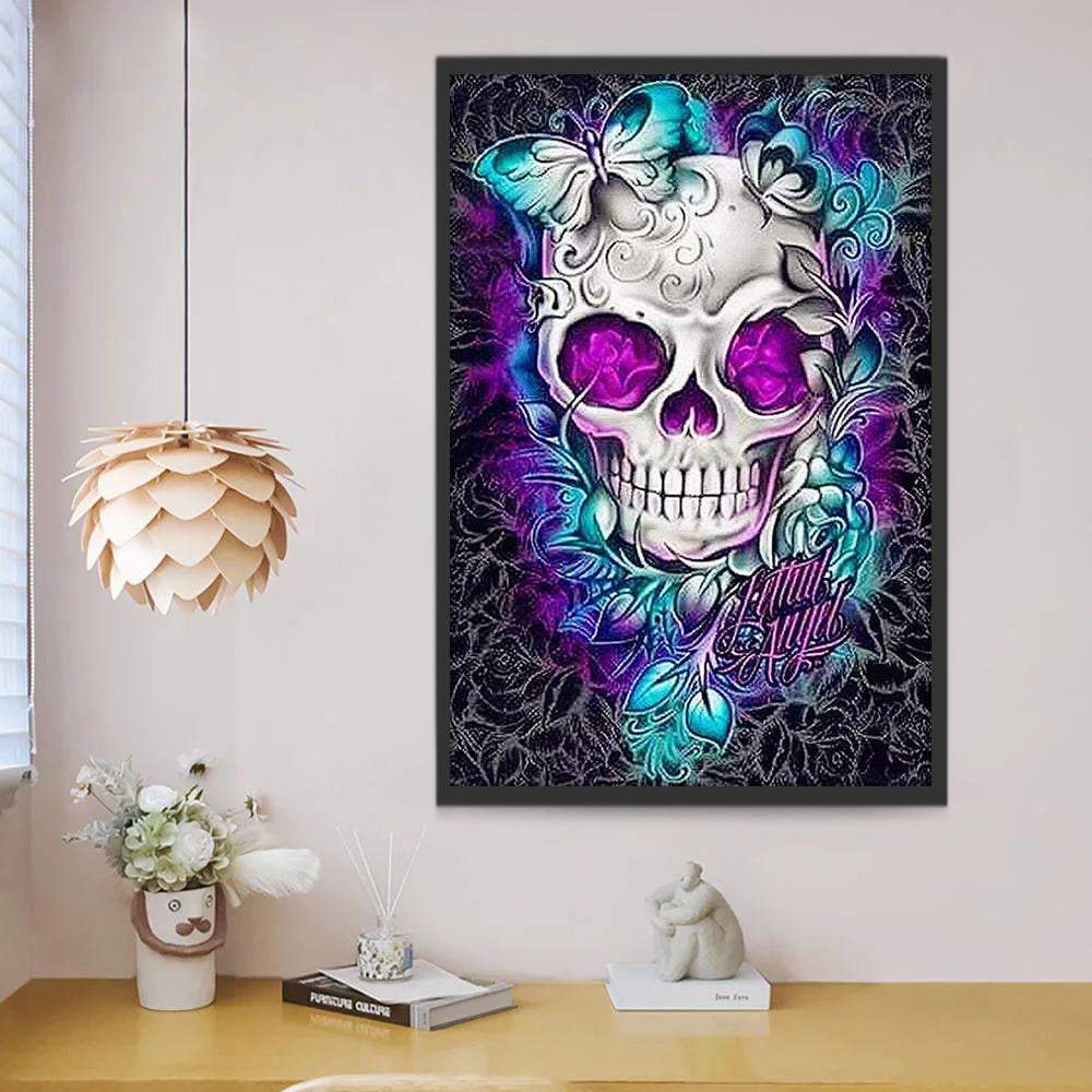Skelet met Paarse en Blauwe Versiering Schilderen op Nummers