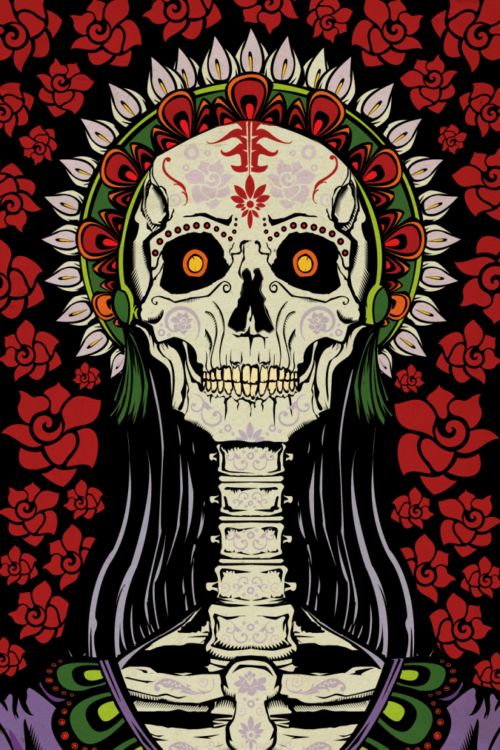 Skeletvrouw met Rode Rozen Schilderen op Nummers