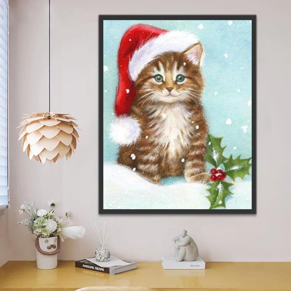 Sneeuw Kerst Kat Schilderen op Nummers