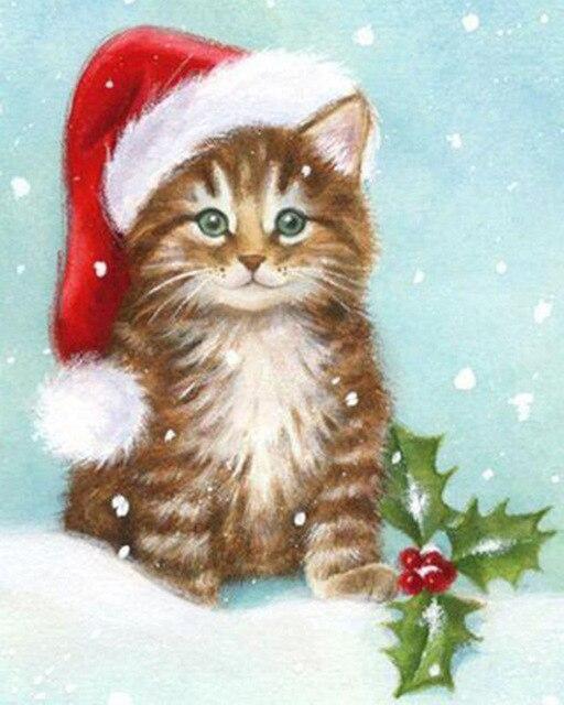 Sneeuw Kerst Kat Schilderen op Nummers
