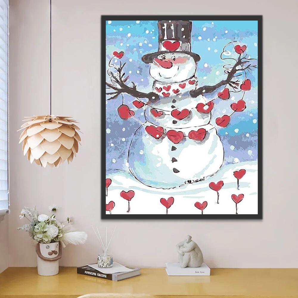 Sneeuwpop en Roze Harts Kerst Schilderen op Nummers