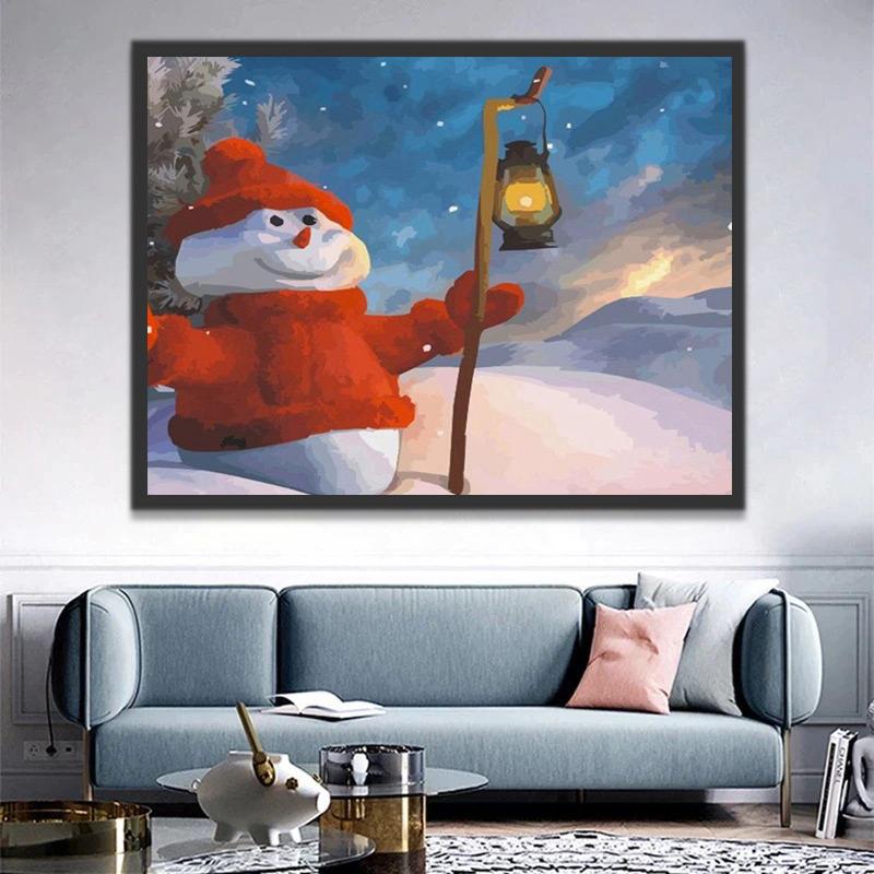 Sneeuwpop in Rode Jurk en Lamp Schilderen op Nummers