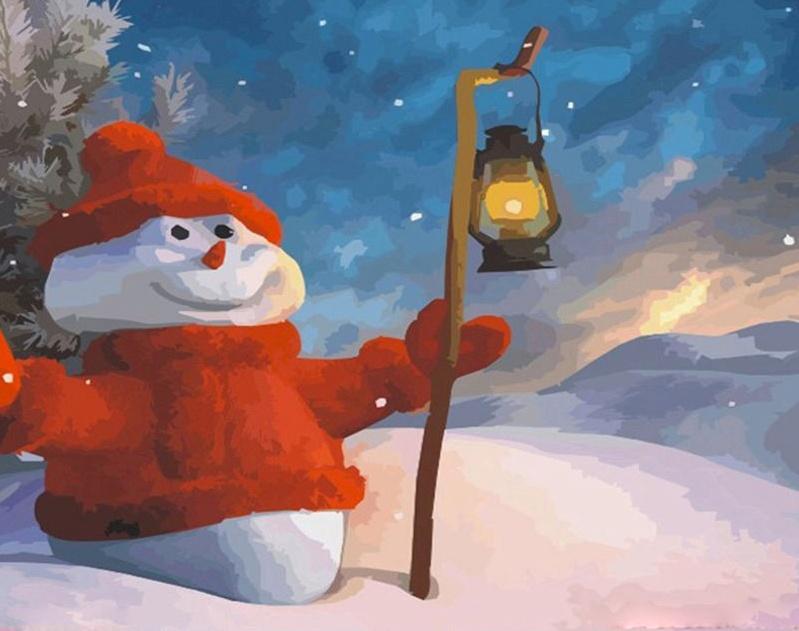 Sneeuwpop in Rode Jurk en Lamp Schilderen op Nummers