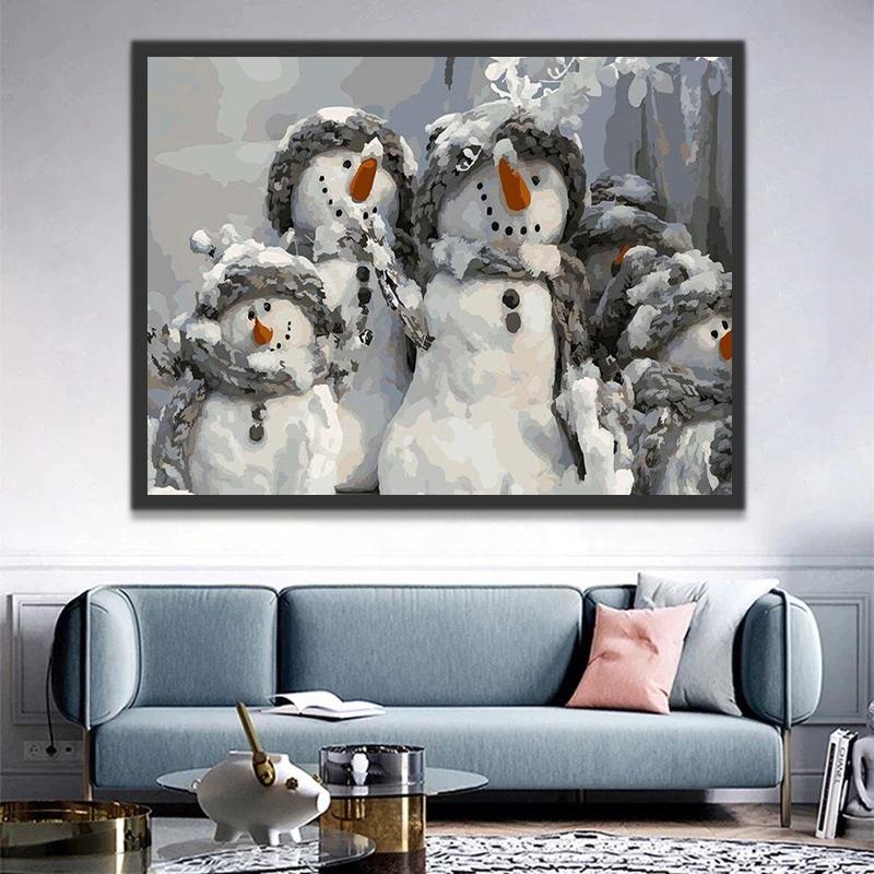 Sneeuwpoppen met Grijze Mutsen en Sjaals Schilderen op Nummers
