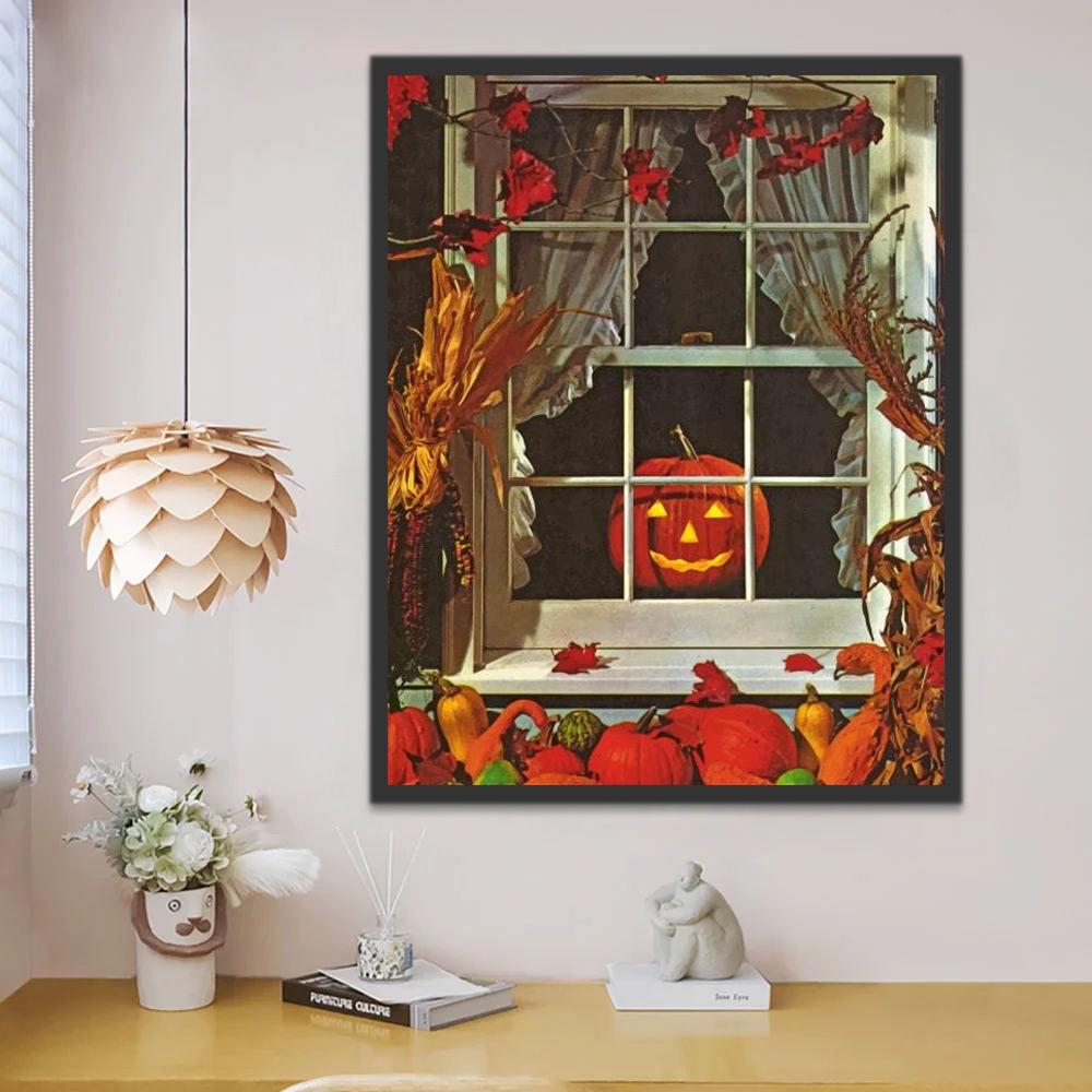 Spooky Jack-o'-lantern in het Raam Schilderen op Nummers
