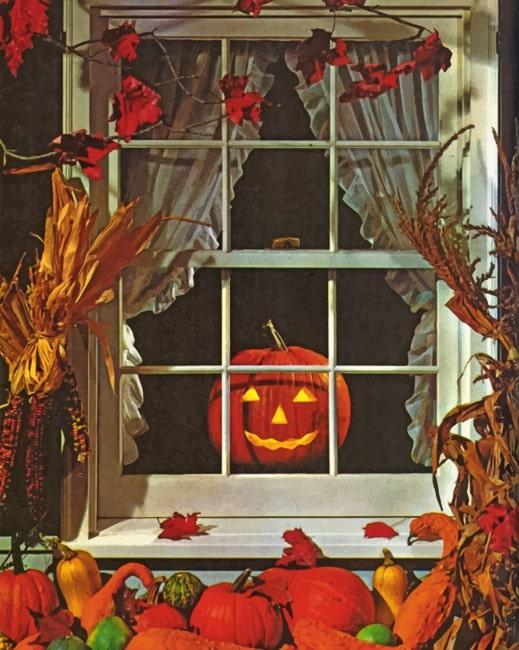 Spooky Jack-o'-lantern in het Raam Schilderen op Nummers