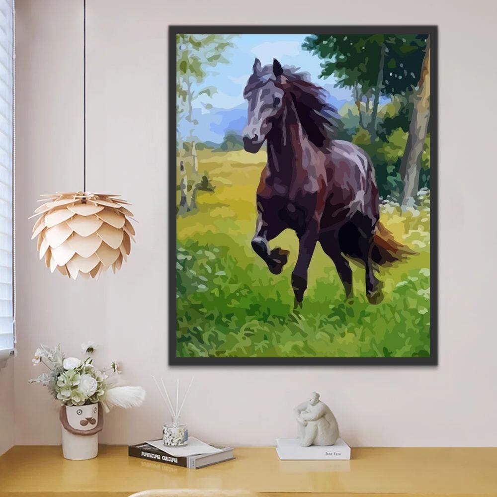 Sprintende Zwarte Paard Schilderen op Nummers