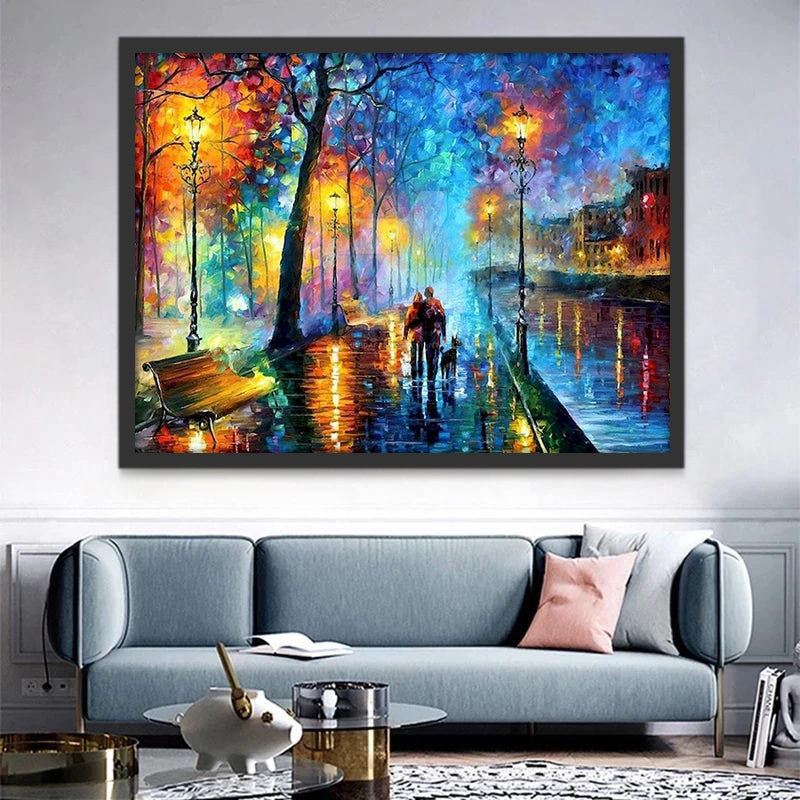 Stad in Regen met Lichtspiegeling Schilderen op Nummers