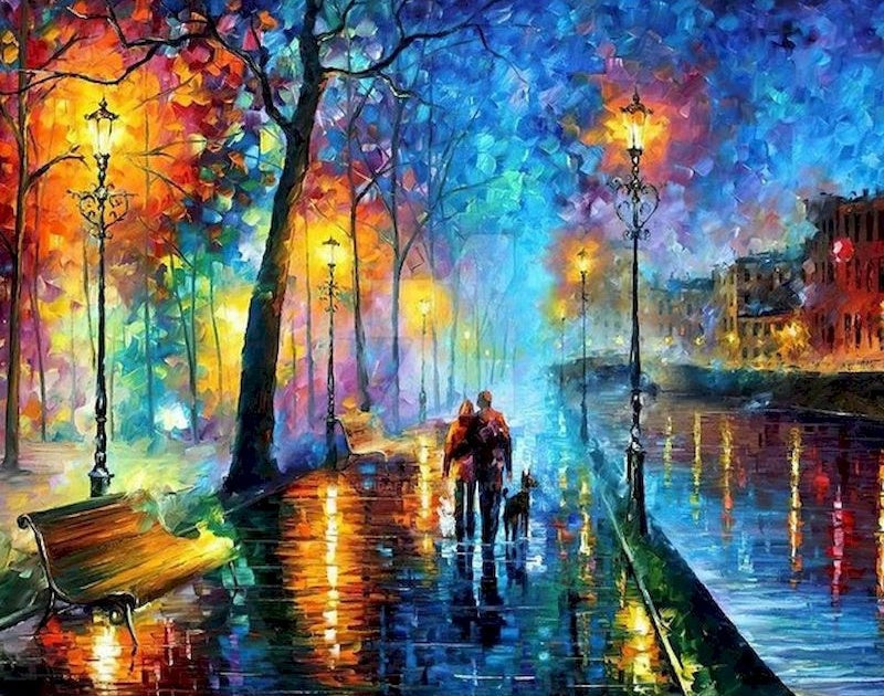 Stad in Regen met Lichtspiegeling Schilderen op Nummers