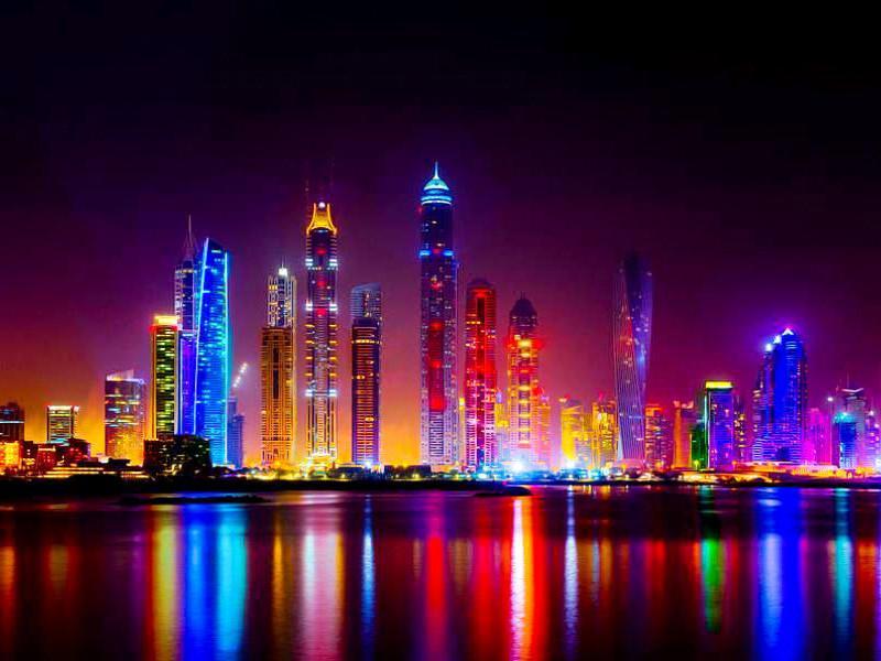 Stadsgezicht van Dubai bij Nacht Schilderen op Nummers