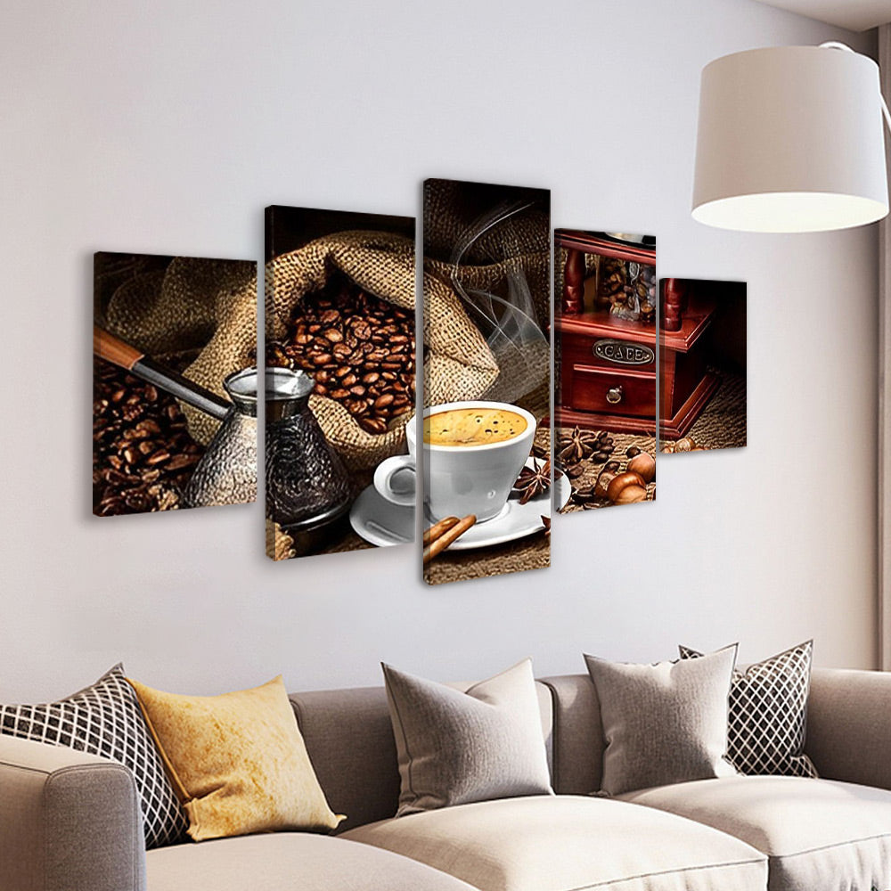 Sterke Geur van Koffie en Koffiebonen 5 Platen Schilderen op Nummers