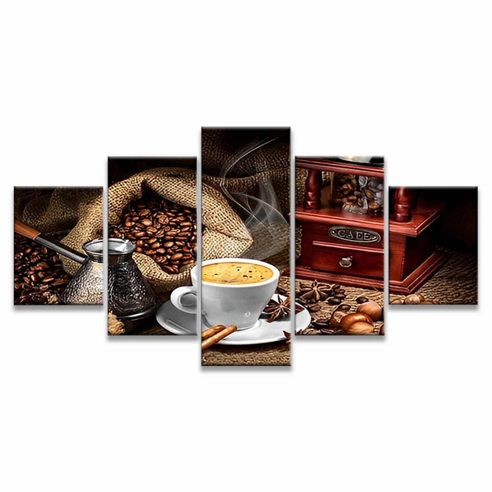 Sterke Geur van Koffie en Koffiebonen 5 Platen Schilderen op Nummers