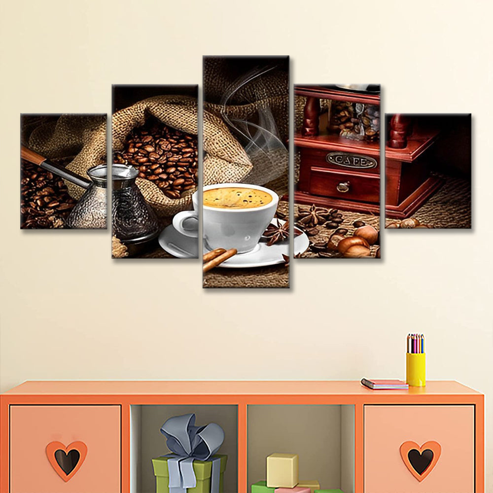Sterke Geur van Koffie en Koffiebonen 5 Platen Schilderen op Nummers