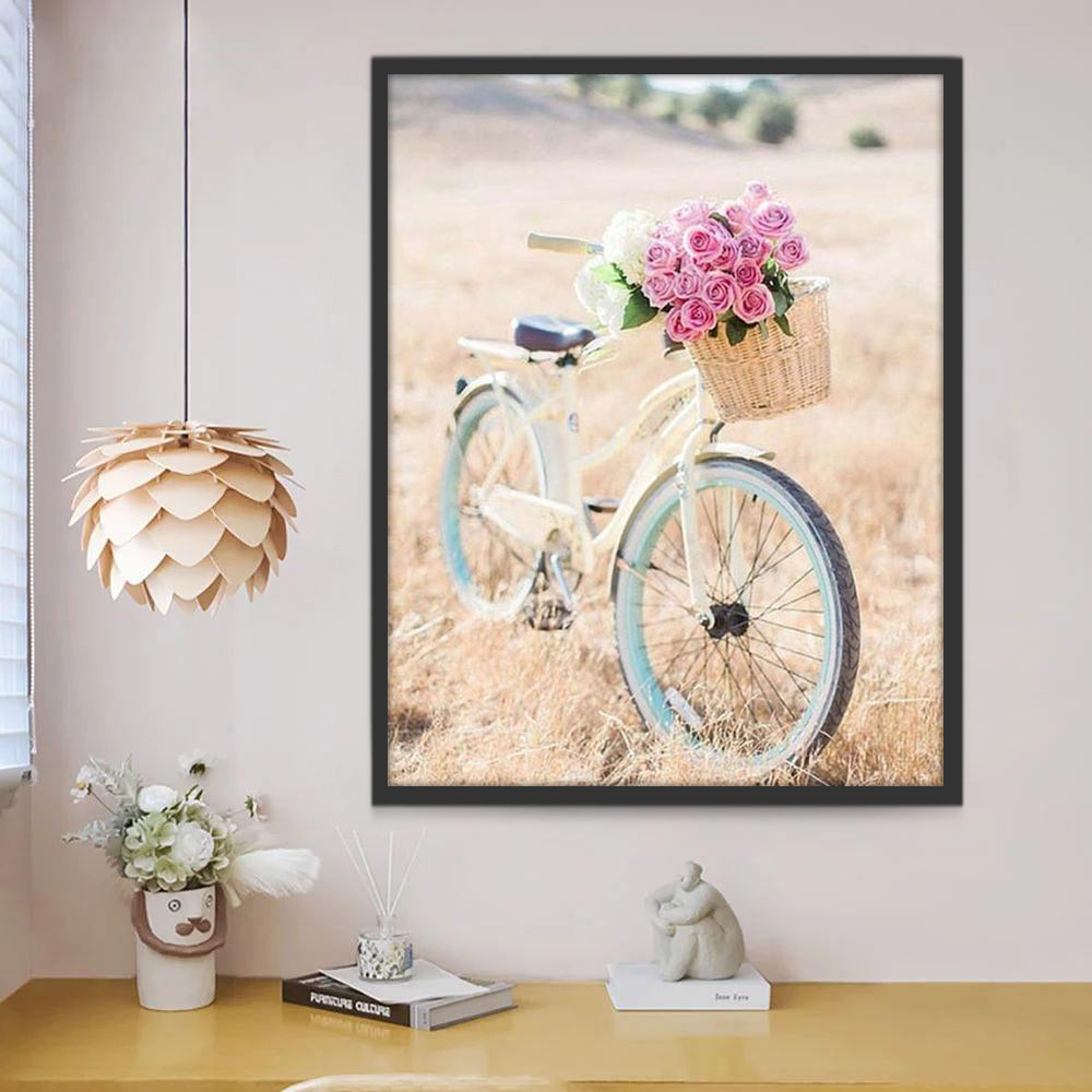 Stijlvolle Fiets in Akkers met Rozenbloemen Schilderen op Nummers