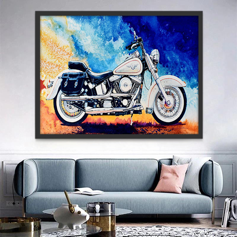 Stijlvolle Witte Motor in Kunstzinnige Omgeving Schilderen op Nummers