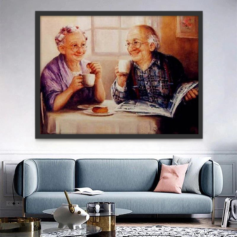 Stille Conversatie tussen Koffie en Gebarsten Handen Schilderen op Nummers