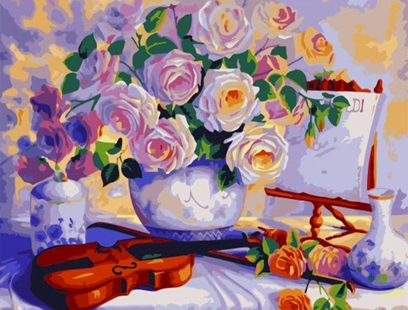 Stilleven en Bloemen op Tafel Schilderen op Nummers