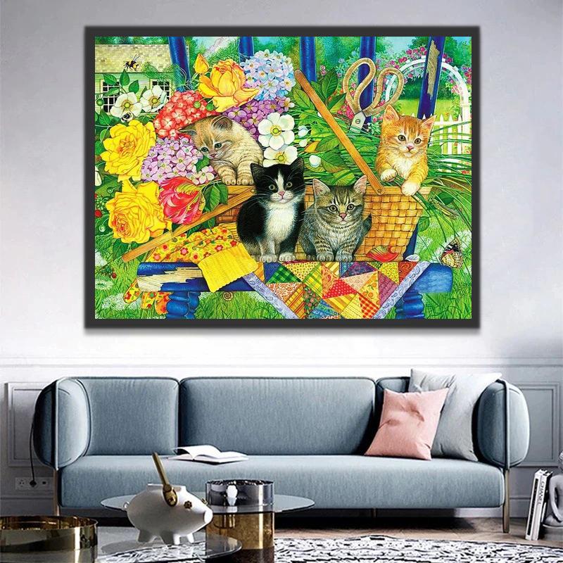 Stoel met Bloemen en Katten Schilderen op Nummers