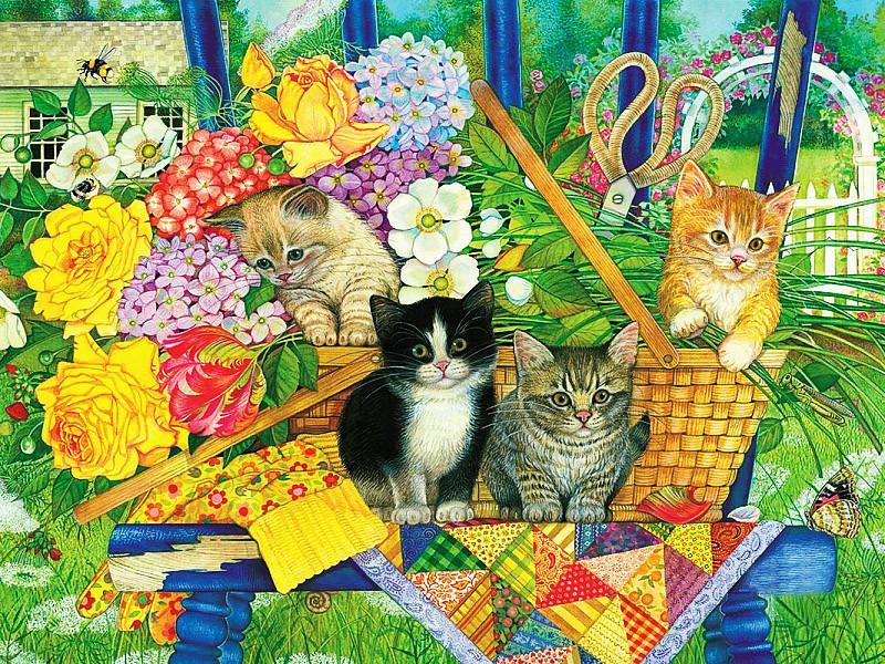 Stoel met Bloemen en Katten Schilderen op Nummers
