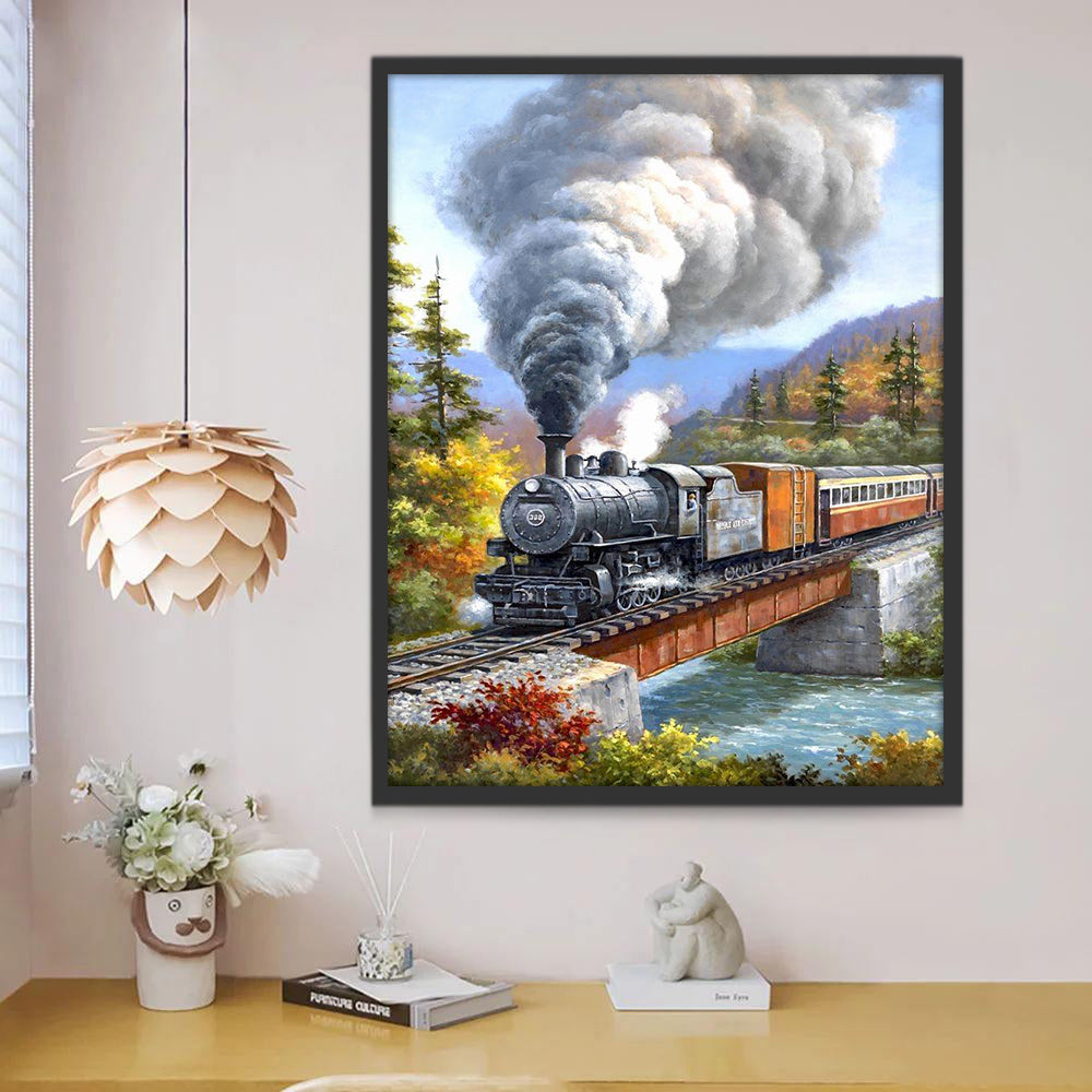 Stomende Trein over Brug Schilderen op Nummers