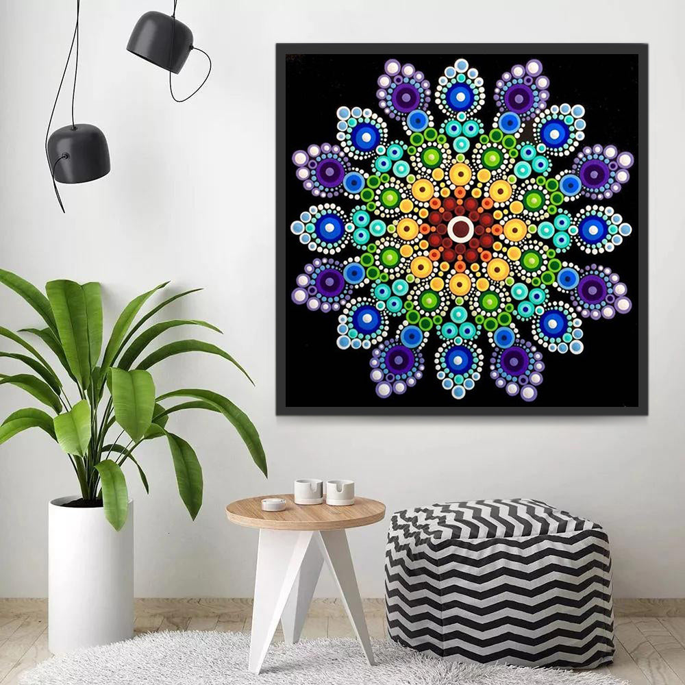 Stralend Mandala Ontwerp in Puntillisme Stijl Schilderen op Nummers