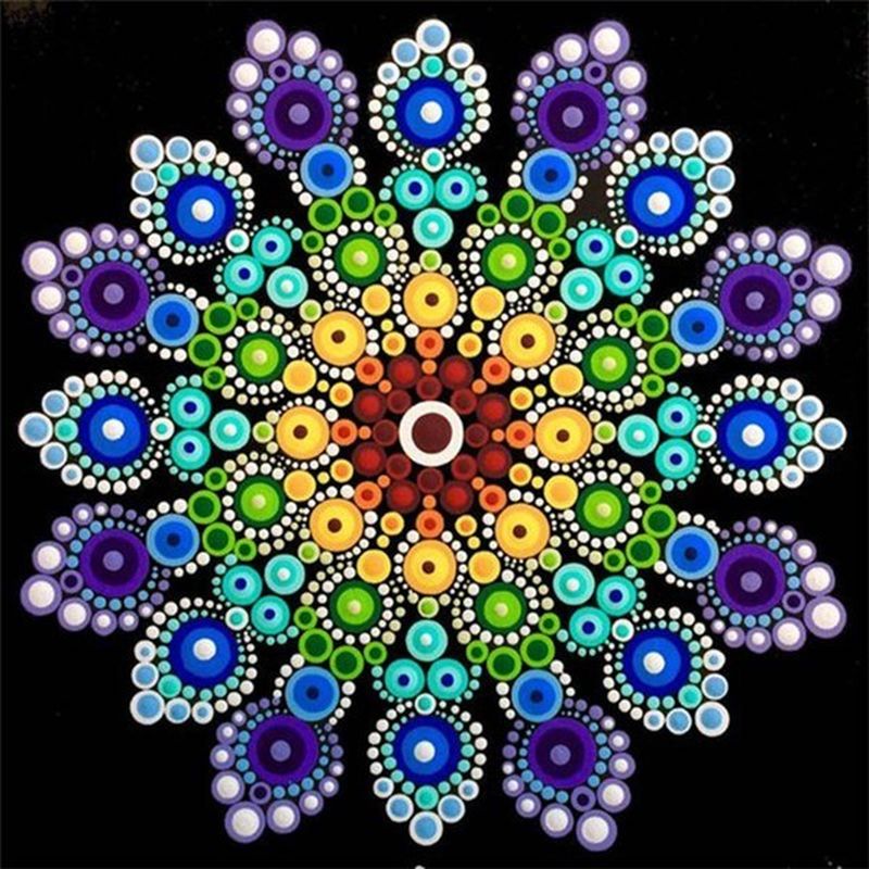Stralend Mandala Ontwerp in Puntillisme Stijl Schilderen op Nummers