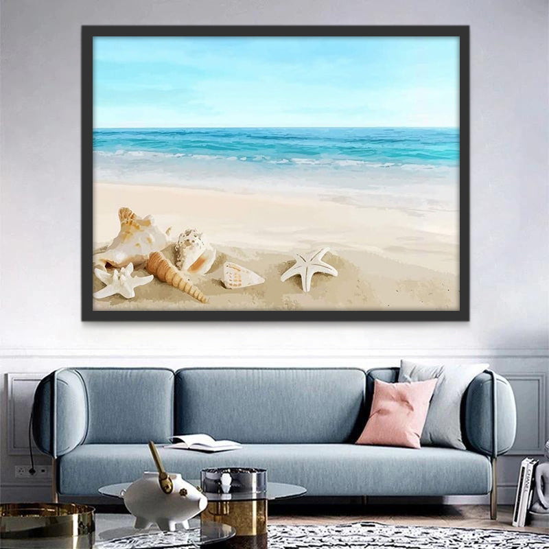 Strand met Schelpen en Zeesterren Schilderen op Nummers