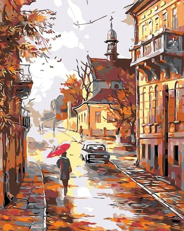 Straten met Herfstbladeren Schilderen op Nummers
